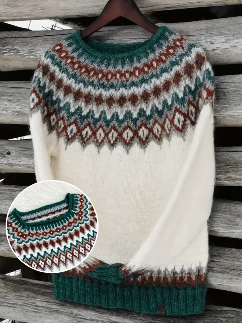 NWT Heritage Fair Isle Sweater | Ivory Green Rust Nordic Winter Knit - Picture 2 of 11